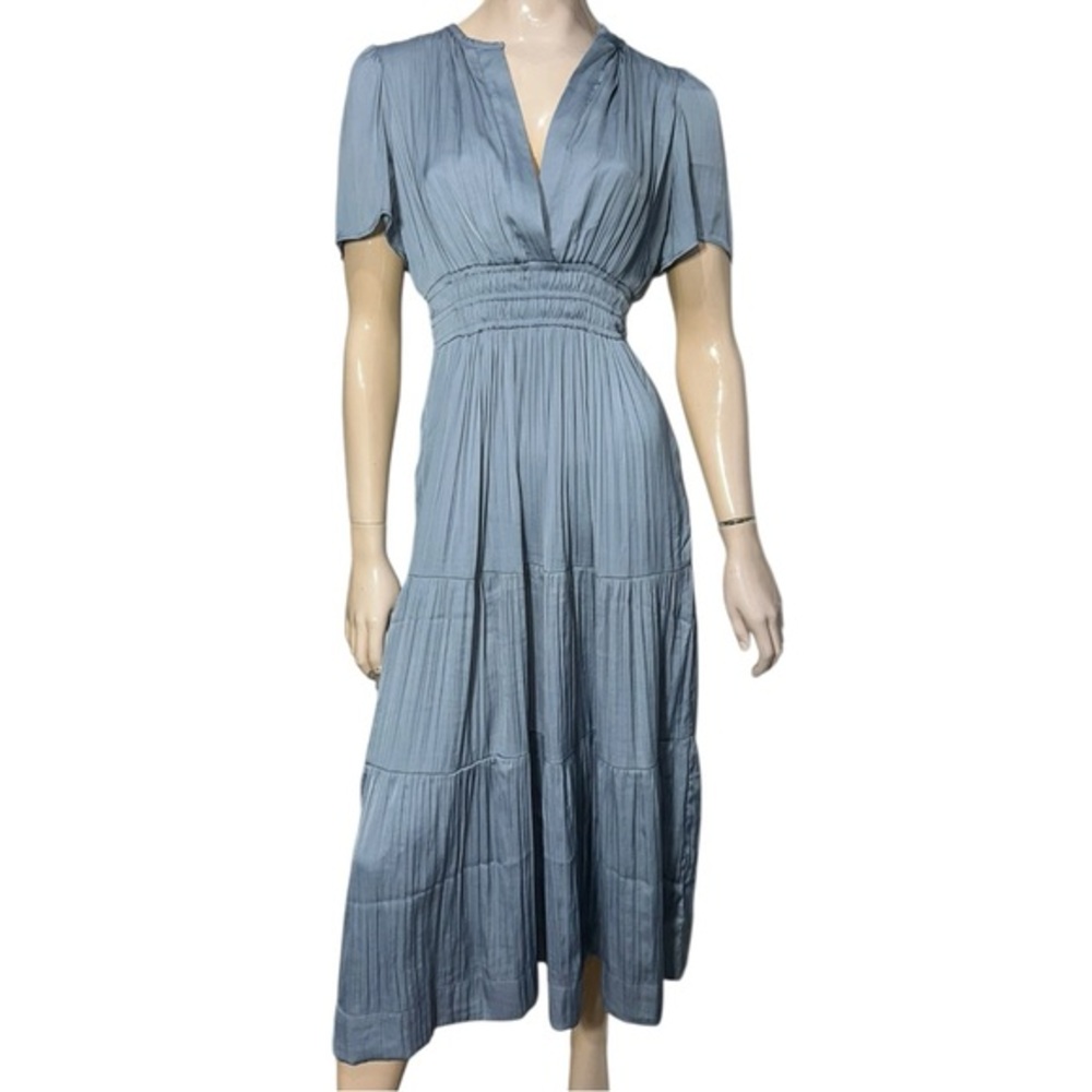 Joie Women’s Size S Dusty Blue V-Neck Smocked Waist Silky Flutter Sleeve Dress